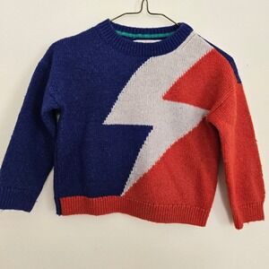 Mini Boden Kids Lightning Bolt‎ Intarsia Knit Sweater Blue Red Wool Alpaca 3T